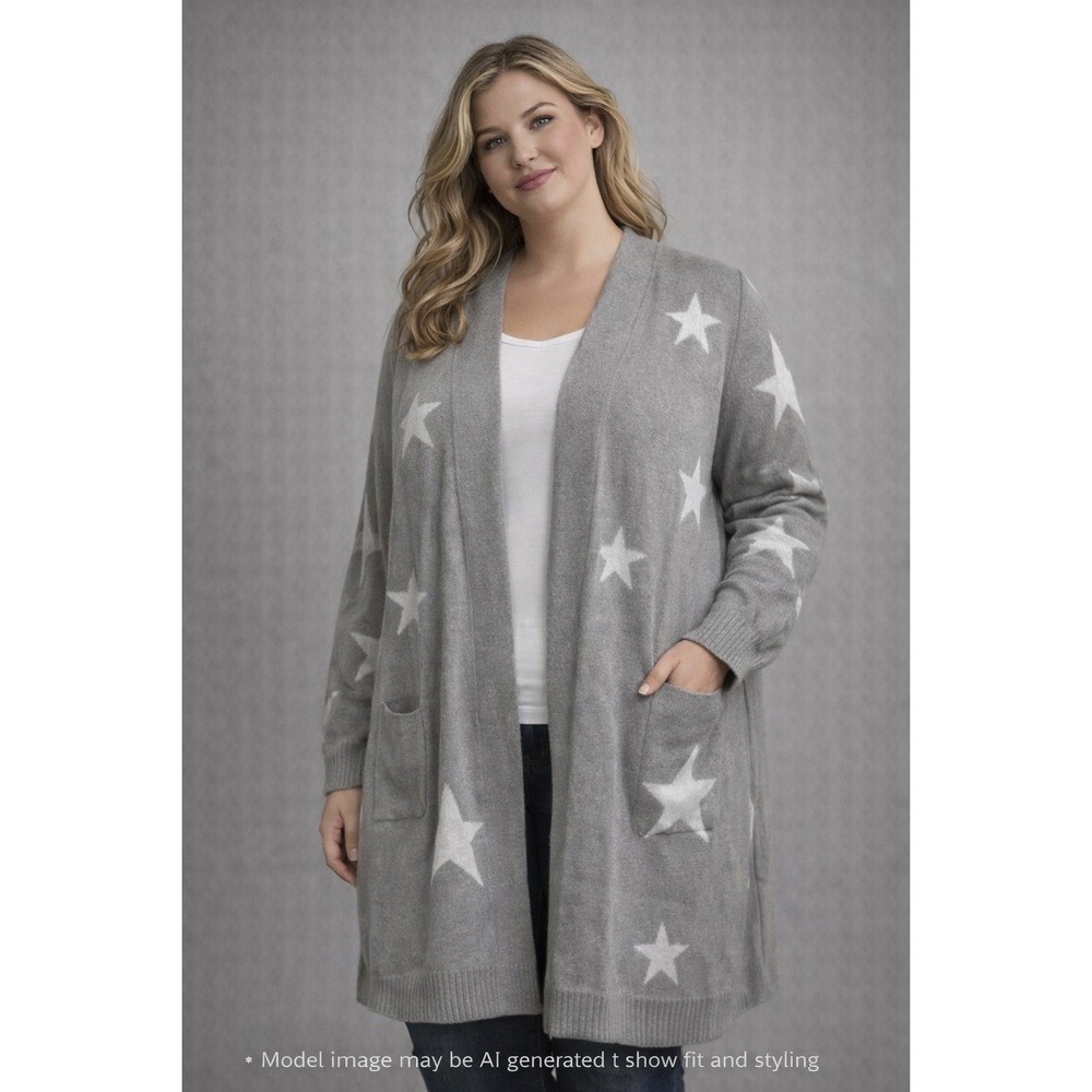 Cato Plus Size Gray Star Print Longline Cardigan Women's 22/24W